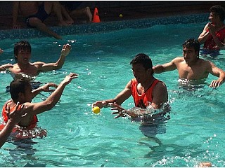 National Football team members enjoying at Swimming Pool